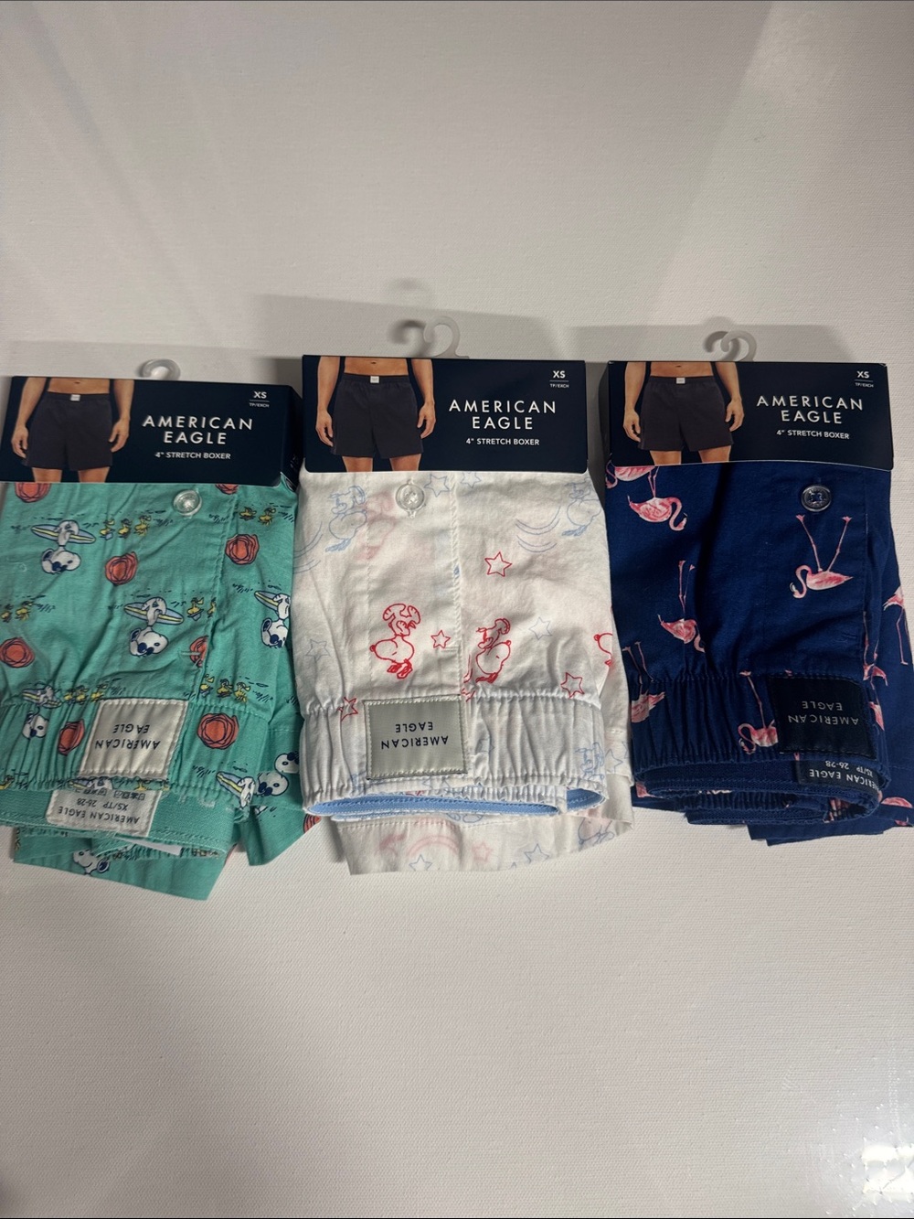 American Eagle Boxers Mens XS Lot Of 3 Snoopy Pink Flamingo